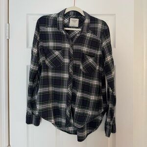 A&F navy, green, and white plaid flannel button down